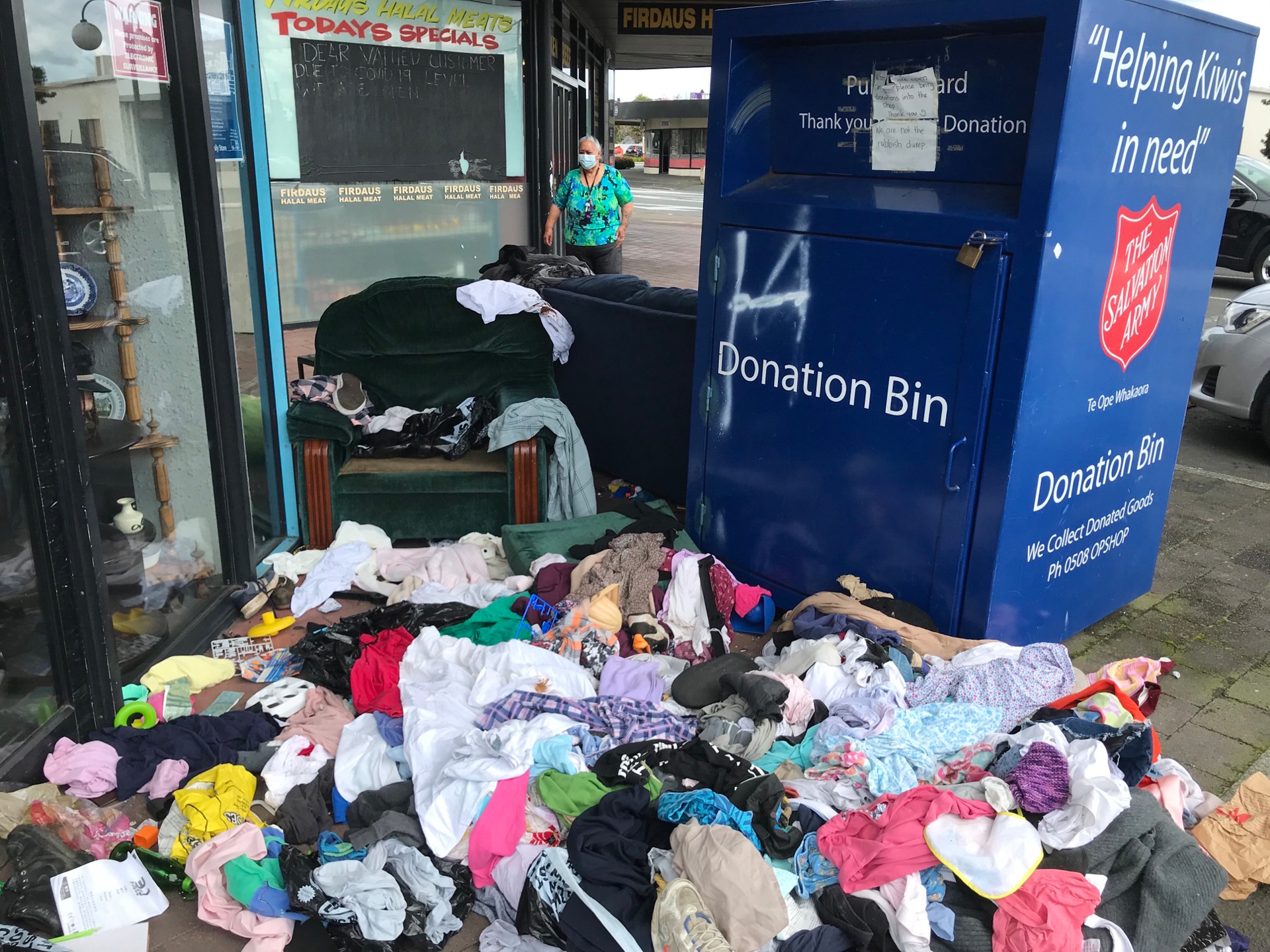 Clothing dumped outside a donation bin in Auckland